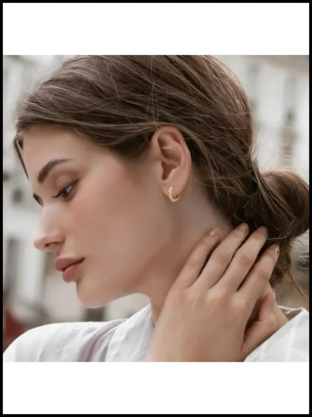 14K Gold Plated Hoop Earrings for Women Half Pavé CZ Small Huggie Hoops 10-20mm